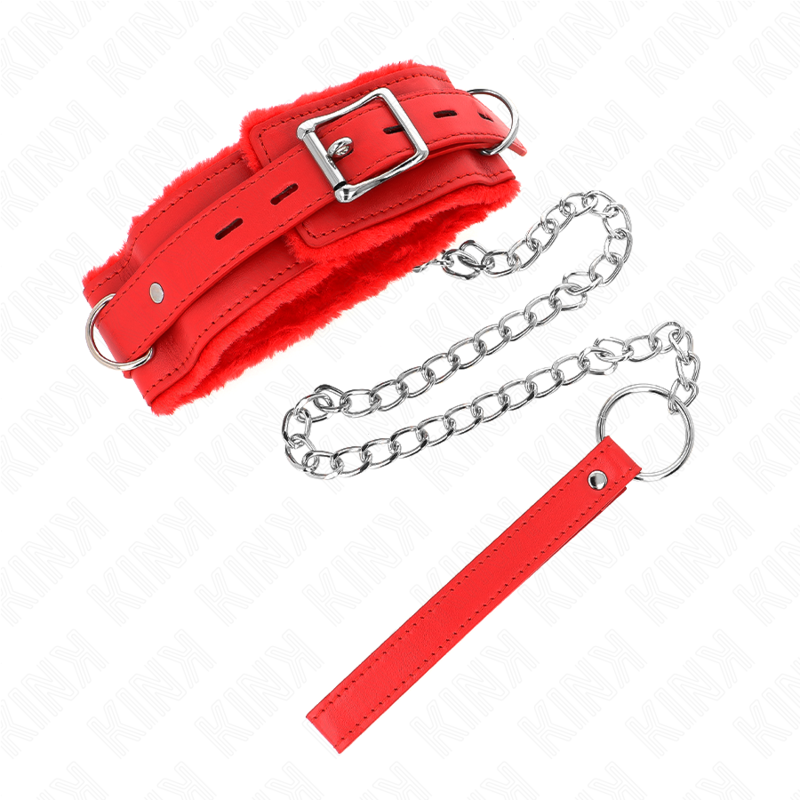 KINK - COLLAR WITH LEASH 65 CM WITH RESTRICTIONS RED 36-42 CM X 5.5 CM - NOCTURNA DESIRES