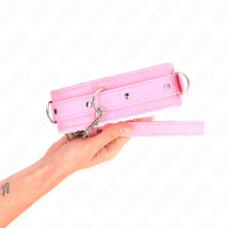 KINK - COLLAR WITH LEASH 65 CM WITH RESTRICTIONS PINK 36-42 CM X 5.5 CM - NOCTURNA DESIRES