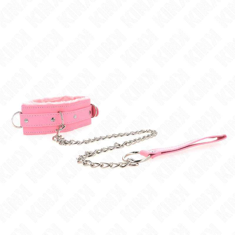 KINK - COLLAR WITH LEASH 65 CM WITH RESTRICTIONS PINK 36-42 CM X 5.5 CM - NOCTURNA DESIRES