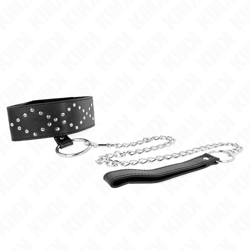 KINK - NECKLACE 65 CM WITH LEASH WITH SILVER STUDS MODEL 3 ADJUSTABLE 36-43 CM X 5 CM - NOCTURNA DESIRES
