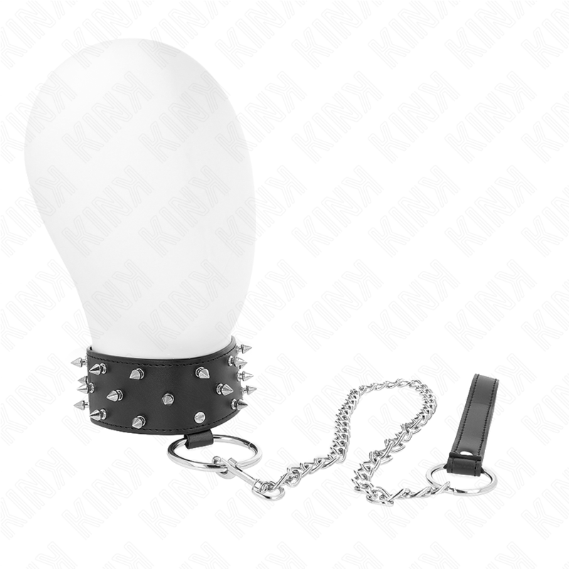 KINK - NECKLACE WITH LEASH 65 CM WITH SILVER STUDS MODEL 5 ADJUSTABLE 36-43 CM X 5 CM - NOCTURNA DESIRES