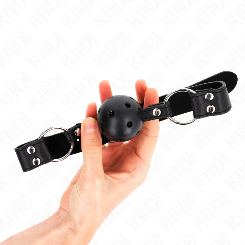 KINK - BREATHABLE BALL 4 CM GAG WITH DOUBLE RIVET MODEL 1 BLACK 62.5 x 2.5 CM ADJUSTABLE 42-58 CM - NOCTURNA DESIRES