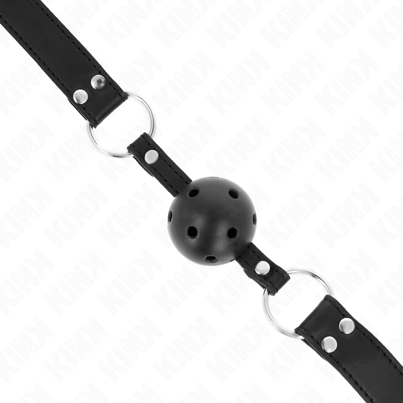KINK - BREATHABLE BALL 4 CM GAG WITH DOUBLE RIVET MODEL 1 BLACK 62.5 x 2.5 CM ADJUSTABLE 42-58 CM - NOCTURNA DESIRES