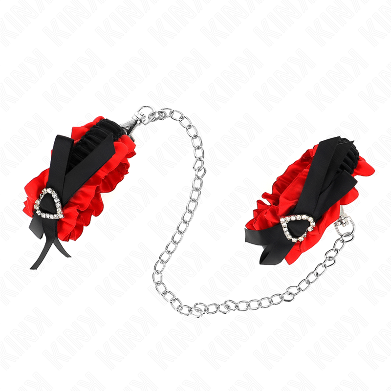 KINK - LACE ELASTIC WRIST RESTRAINTS RED HEART DETAILS ADJUSTABLE 22-35 CM - NOCTURNA DESIRES