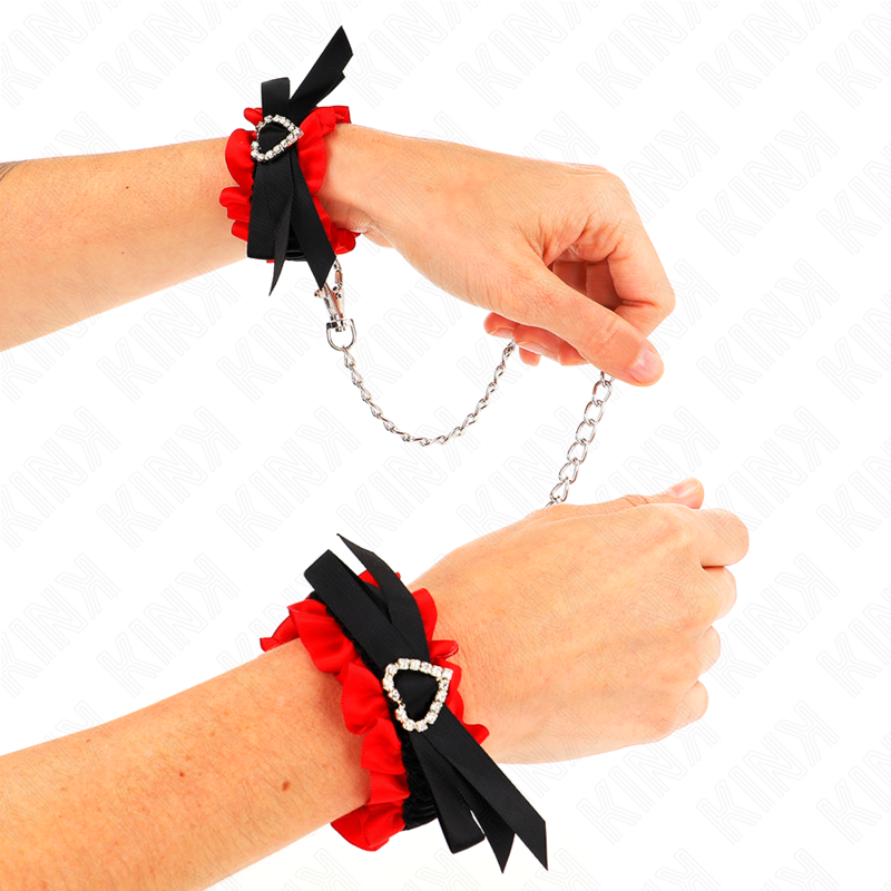 KINK - LACE ELASTIC WRIST RESTRAINTS RED HEART DETAILS ADJUSTABLE 22-35 CM - NOCTURNA DESIRES