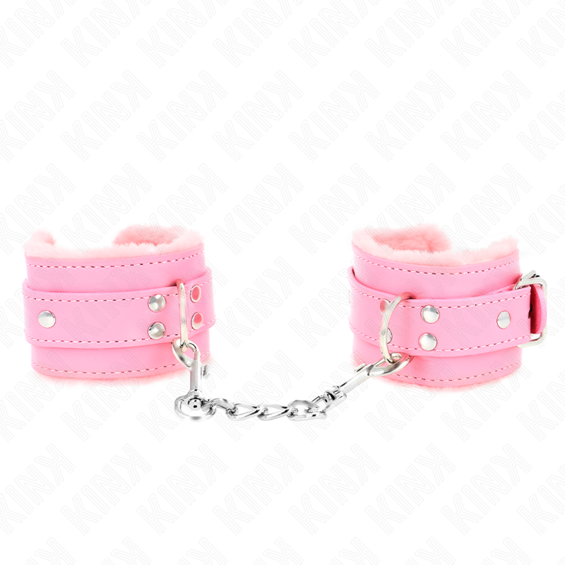 KINK - FUR LINED WRIST RESTRAINTS PINK WITH PINK BELT ADJUSTABLE 17-29 CM X 6 CM - NOCTURNA DESIRES