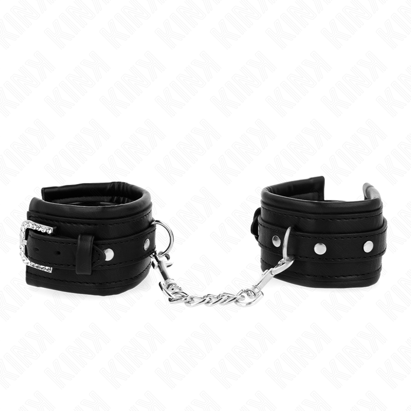 KINK - RHINESTONE BUCKLE WRIST RESTRAINTS BLACK ADJUSTABLE 25-32 CM X 5.5 CM - NOCTURNA DESIRES