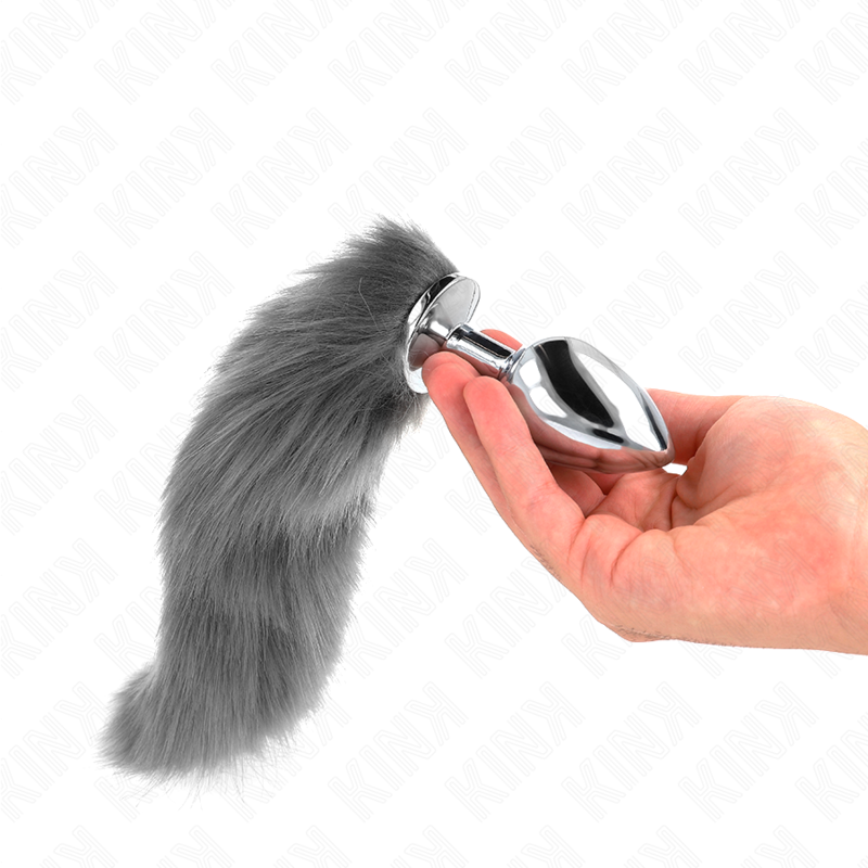 KINK - ANAL PLUG SIZE L 10 X 4 CM WITH SYNTHETIC TAIL 40 CM GREY AND WHITE - NOCTURNA DESIRES