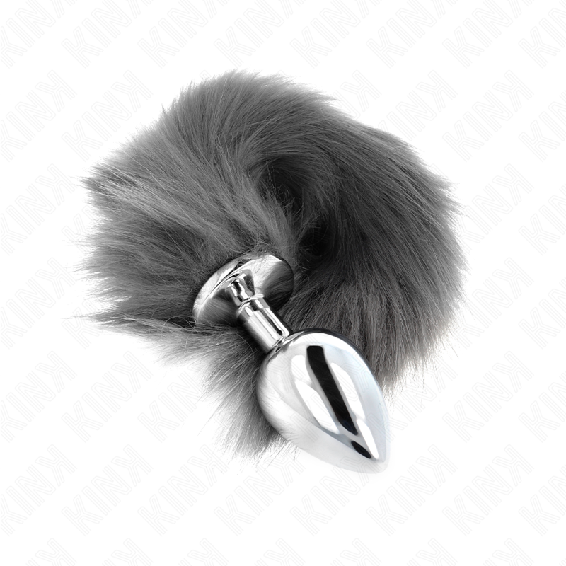KINK - ANAL PLUG SIZE L 10 X 4 CM WITH SYNTHETIC TAIL 40 CM GREY AND WHITE - NOCTURNA DESIRES