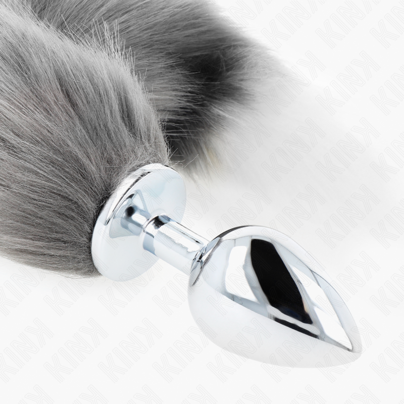 KINK - ANAL PLUG SIZE L 10 X 4 CM WITH SYNTHETIC TAIL 40 CM GREY AND WHITE - NOCTURNA DESIRES