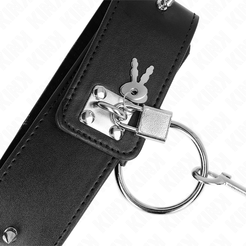 KINK - NECKLACE 65 CM WITH LEASH WITH SILVER STUDS MODEL 2 ADJUSTABLE 36-43 CM X 5 CM - NOCTURNA DESIRES