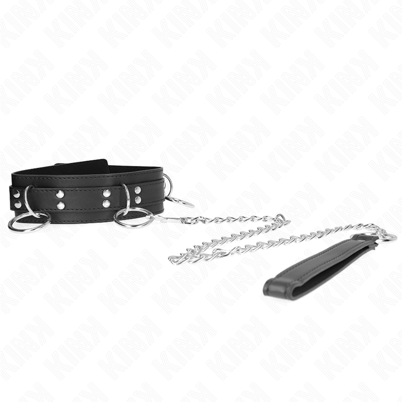 KINK - 3 RING SLAVERY NECKLACE WITH STRAP 80 CM 53 X 5 CM - NOCTURNA DESIRES