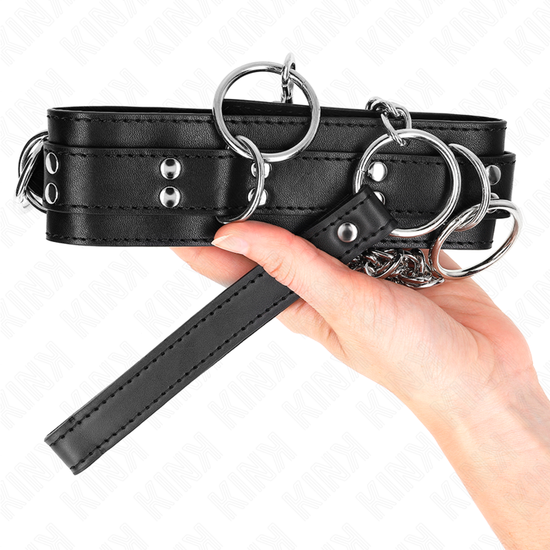KINK - 3 RING SLAVERY NECKLACE WITH STRAP 80 CM 53 X 5 CM - NOCTURNA DESIRES