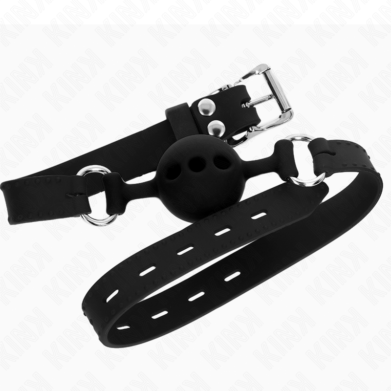 KINK - FULL SILICONE GAG 55 x 2 CM WITH 4 CM BALL SIZE S BLACK ADJUSTABLE 35-51 CM - NOCTURNA DESIRES