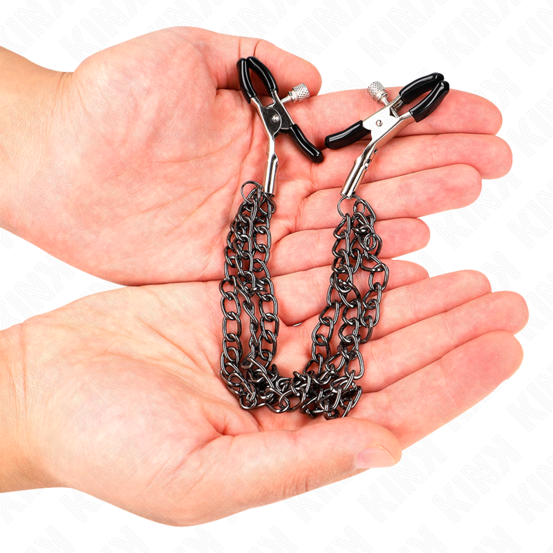 KINK - NIPPLE CLAMPS WITH 3 CHAINS BLACK 20/23/28 CM - NOCTURNA DESIRES
