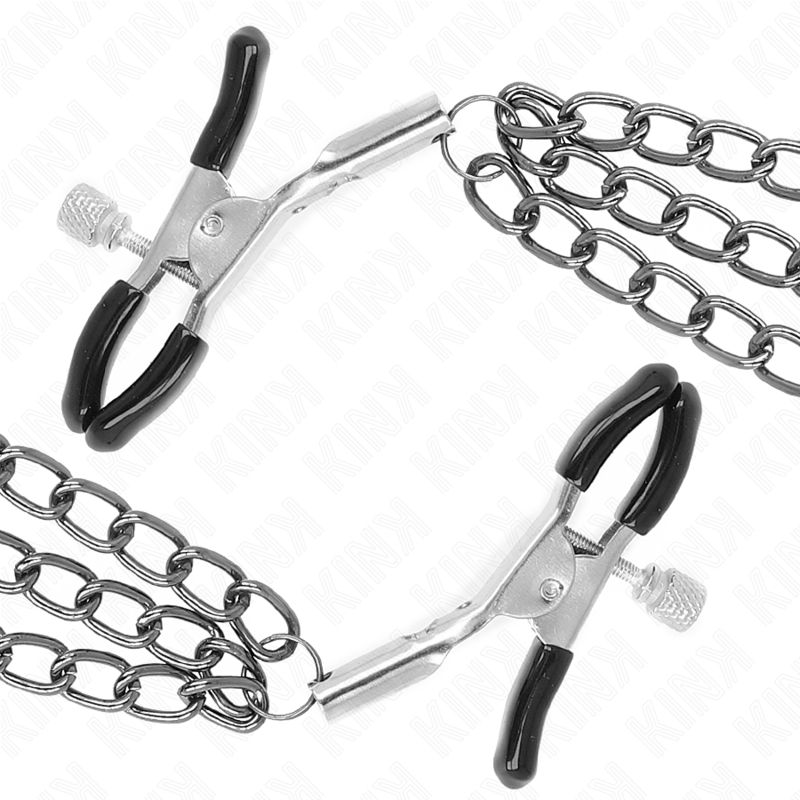 KINK - NIPPLE CLAMPS WITH 3 CHAINS BLACK 20/23/28 CM - NOCTURNA DESIRES