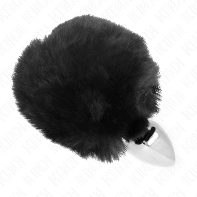 KINK - STAINLESS STEEL PLUG 7 x 3 CM WITH BLACK FAUX FUR RABBIT TAIL 8 CM - NOCTURNA DESIRES