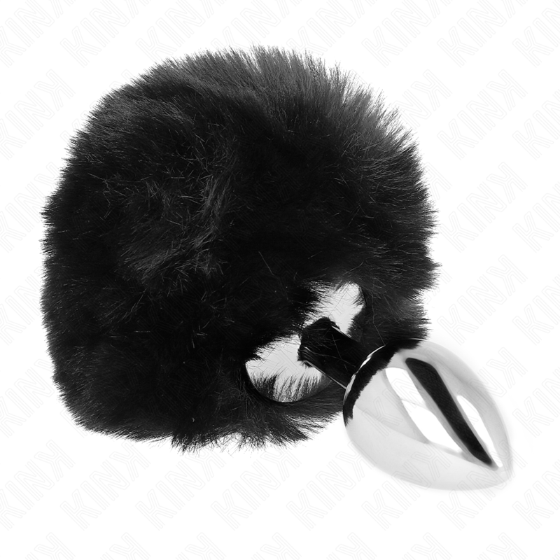 KINK - STAINLESS STEEL PLUG 7 x 3 CM WITH BLACK FAUX FUR RABBIT TAIL 8 CM - NOCTURNA DESIRES