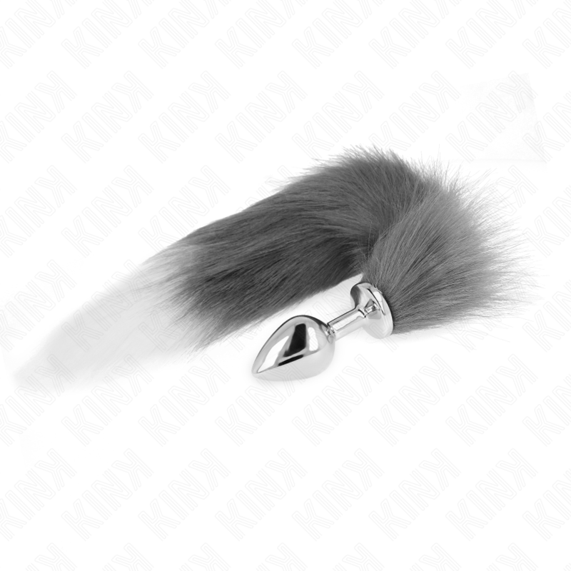KINK - ANAL PLUG SIZE M 8 X 3.5 CM WITH SYNTHETIC TAIL 40 CM GREY AND WHITE - NOCTURNA DESIRES
