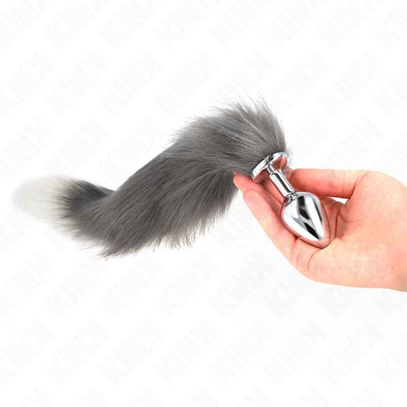 KINK - ANAL PLUG SIZE M 8 X 3.5 CM WITH SYNTHETIC TAIL 40 CM GREY AND WHITE - NOCTURNA DESIRES
