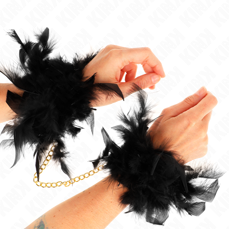 KINK - FEATHER HAND CUFFS WITH GOLD CHAIN MODEL 1 - NOCTURNA DESIRES