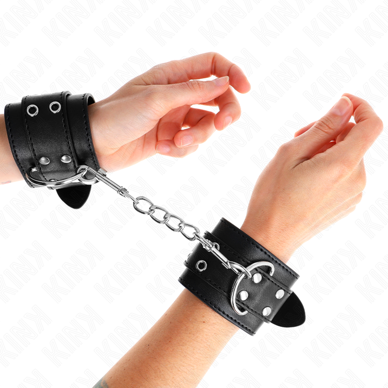 KINK - DOUBLE BUCKLE WRIST RESTRAINTS BLACK ADJUSTABLE 19-26 CM - NOCTURNA DESIRES