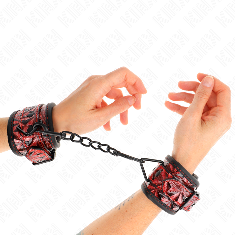 KINK - DIAMOND PATTERN WRIST RESTRAINTS DARK RED ADJUSTABLE 17-26 CM X 5.5 CM - NOCTURNA DESIRES