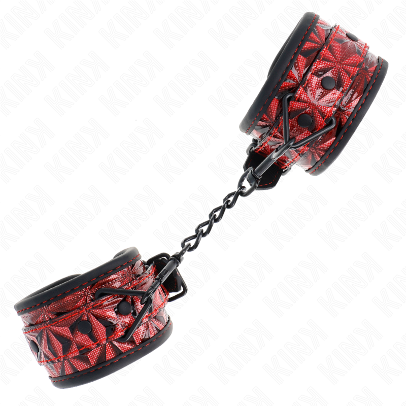 KINK - DIAMOND PATTERN WRIST RESTRAINTS DARK RED ADJUSTABLE 17-26 CM X 5.5 CM - NOCTURNA DESIRES
