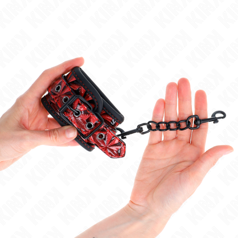 KINK - DIAMOND PATTERN WRIST RESTRAINTS DARK RED ADJUSTABLE 17-26 CM X 5.5 CM - NOCTURNA DESIRES