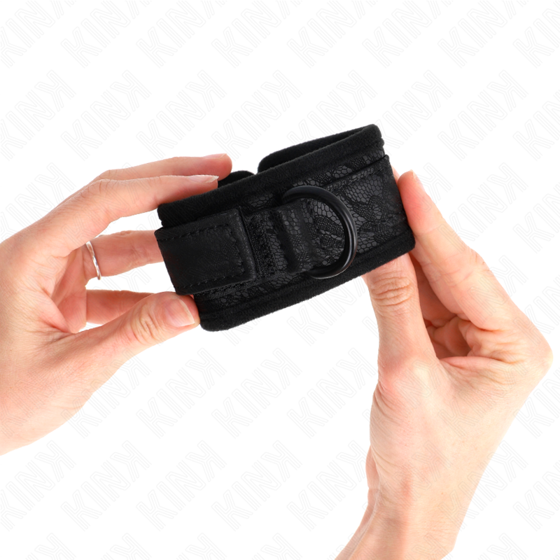KINK - DARK LACE COVERED WRIST CUFFS NEOPRENE ADJUSTABLE BLACK 20-29 CM X 5 CM - NOCTURNA DESIRES