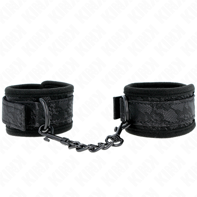 KINK - DARK LACE COVERED WRIST CUFFS NEOPRENE ADJUSTABLE BLACK 20-29 CM X 5 CM - NOCTURNA DESIRES