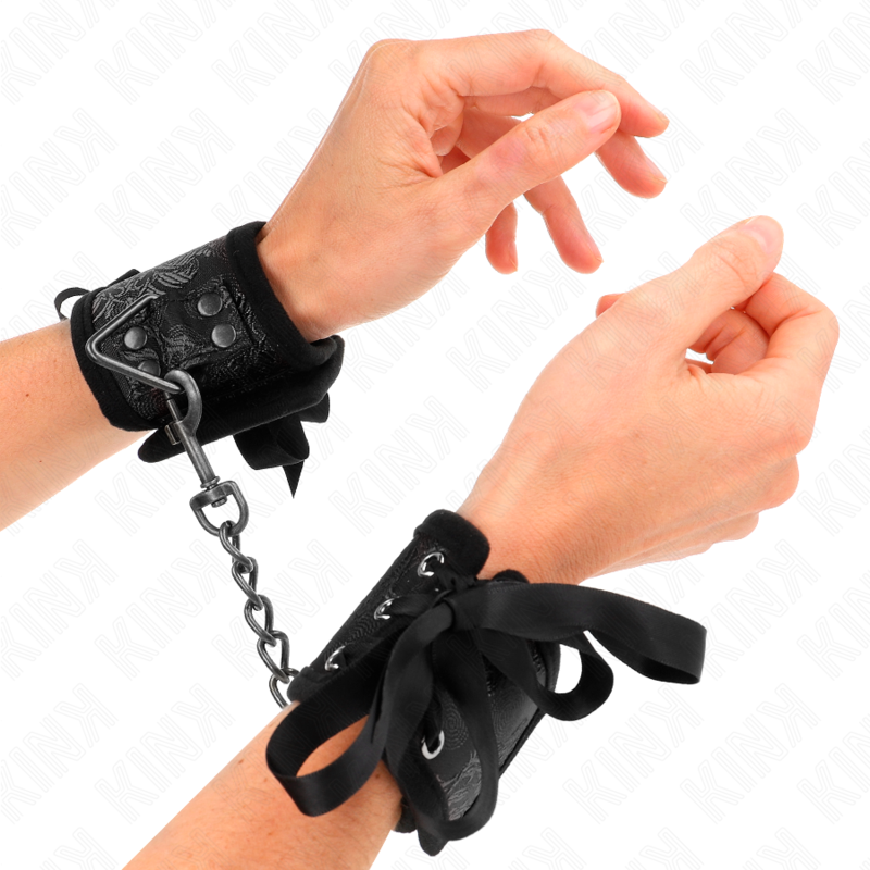 KINK - SCANDAL WRIST RESTRAINTS BLACK LACE DETAILS 24.5 CM X 6.5 CM - NOCTURNA DESIRES