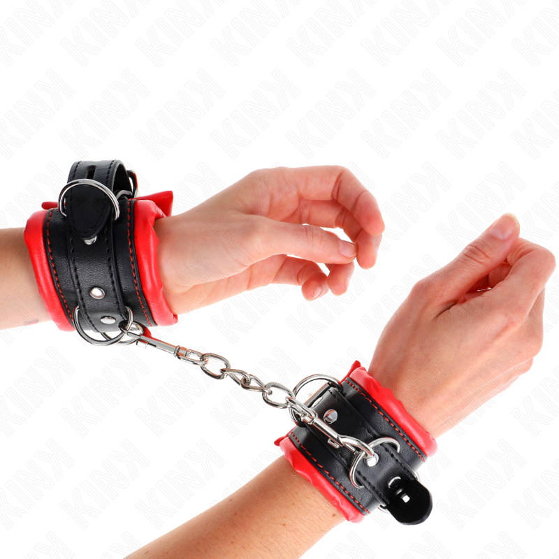 KINK - HEAVY WRIST RESTRAINTS WITH RED FUR LINED ADJUSTABLE 20-30 CM X 6 CM - NOCTURNA DESIRES