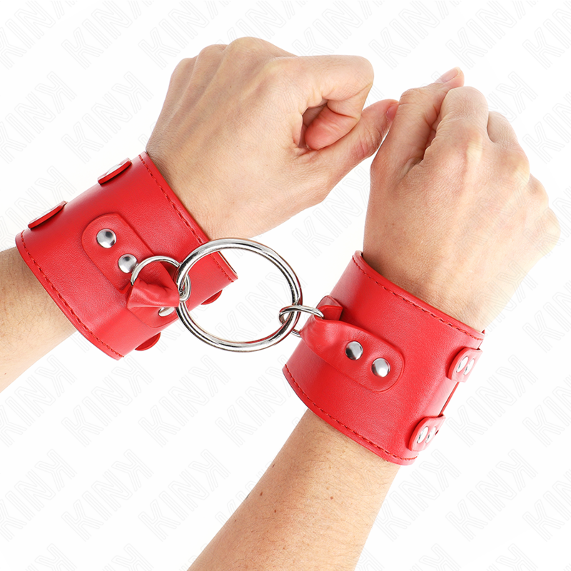 KINK - FIXED WRIST RESTRAINTS WITH RING AND STUDS ADJUSTABLE RED 17-22 CM X 6.5 CM - NOCTURNA DESIRES