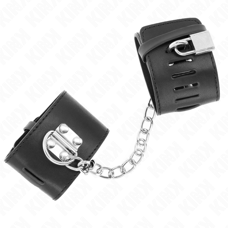 KINK - FIXED WRIST RESTRAINTS WITH CHAIN 30 CM AND PADLOCK CLOSURE BLACK ADJUSTABLE 16-23 CM X 5.5 CM - NOCTURNA DESIRES
