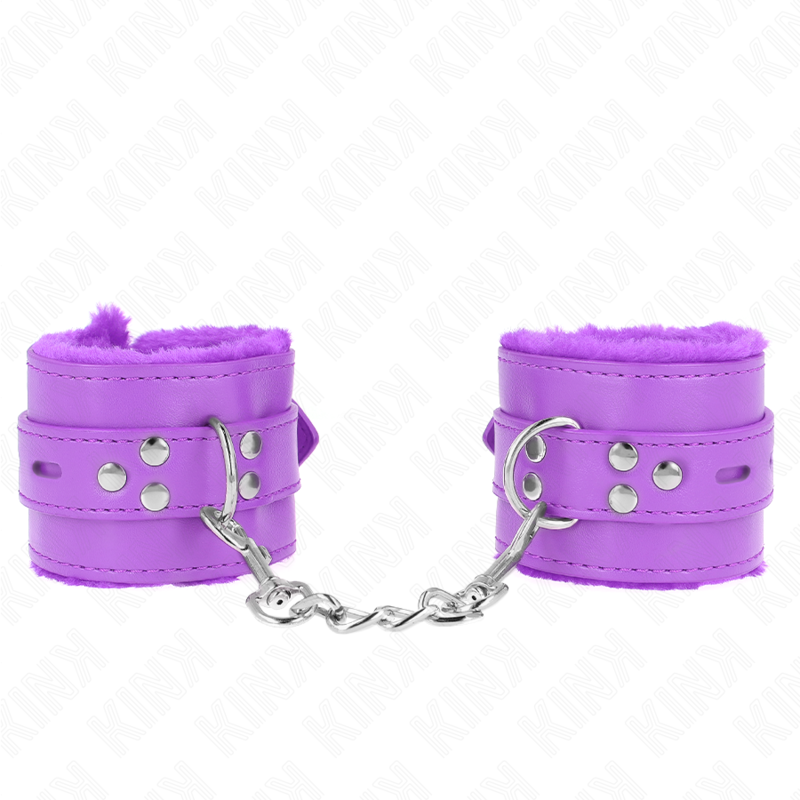 KINK - FUR LINED WRIST RESTRAINTS WITH SQUARE HOLES PURPLE AND PURPLE BELT ADJUSTABLE 17-29 CM X 6 CM - NOCTURNA DESIRES