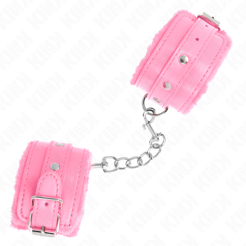 KINK - PREMIUM FUR LINED WRIST RESTRAINTS PINK WITH PINK BELT ADJUSTABLE 17-29 CM X 6 CM - NOCTURNA DESIRES