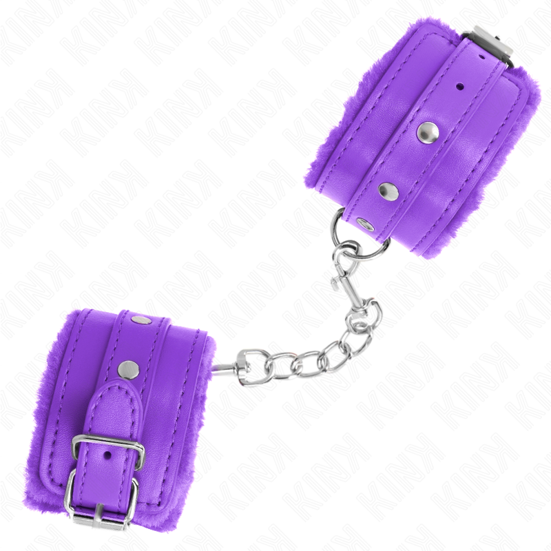 KINK - PREMIUM FUR LINED WRIST RESTRAINTS PURPLE WITH PURPLE BELT ADJUSTABLE 17-29 CM X 6 CM - NOCTURNA DESIRES