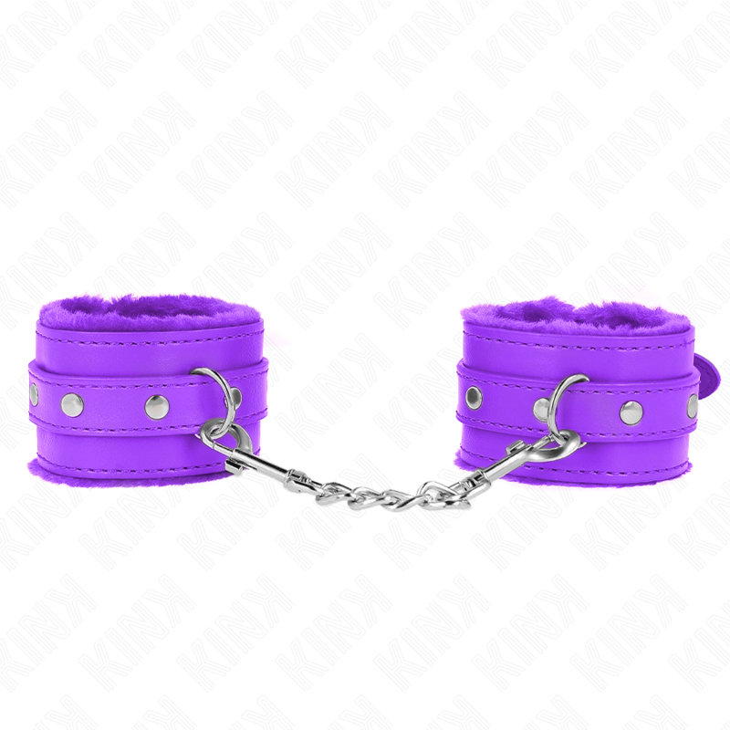 KINK - PREMIUM FUR LINED WRIST RESTRAINTS PURPLE WITH PURPLE BELT ADJUSTABLE 17-29 CM X 6 CM - NOCTURNA DESIRES