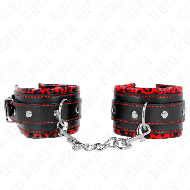 KINK - FUR LINED WRIST RESTRAINTS RED / BLACK ADJUSTABLE 17-29 CM X 6 CM - NOCTURNA DESIRES
