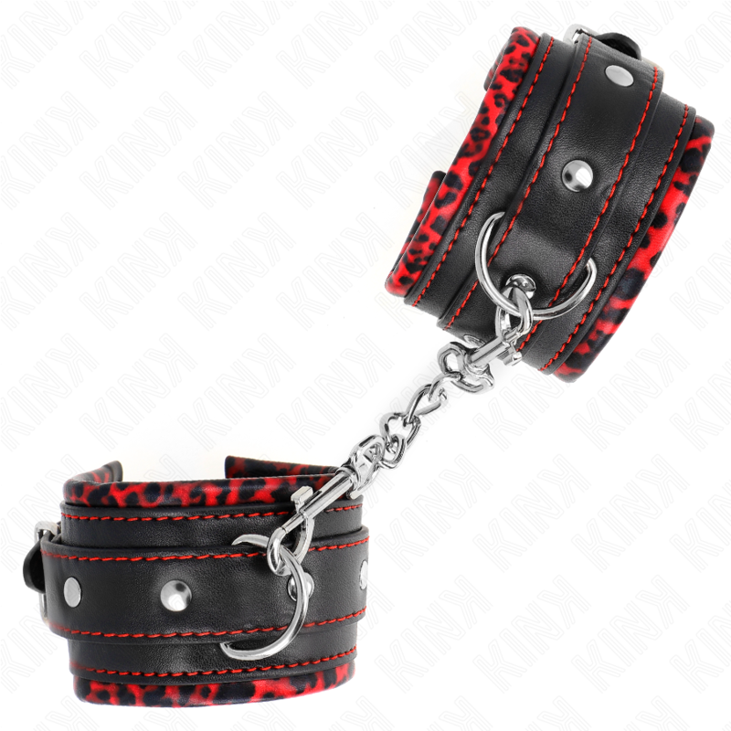 KINK - FUR LINED WRIST RESTRAINTS RED / BLACK ADJUSTABLE 17-29 CM X 6 CM - NOCTURNA DESIRES