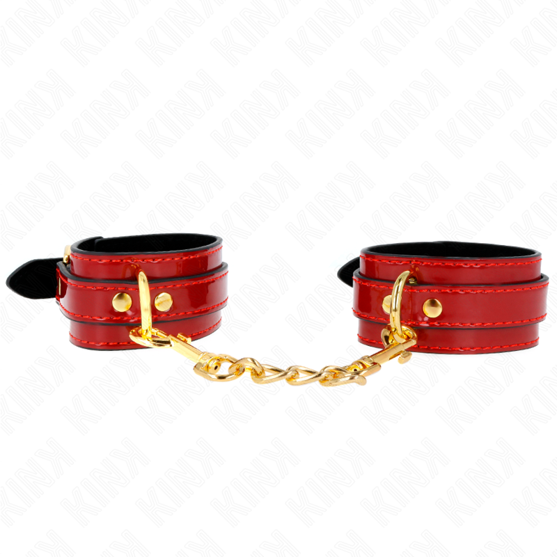 KINK - JOANNA ANGEL WRIST CUFFS RED ADJUSTABLE WITH GOLD CHAIN 16.5-26 CM X 4 CM - NOCTURNA DESIRES