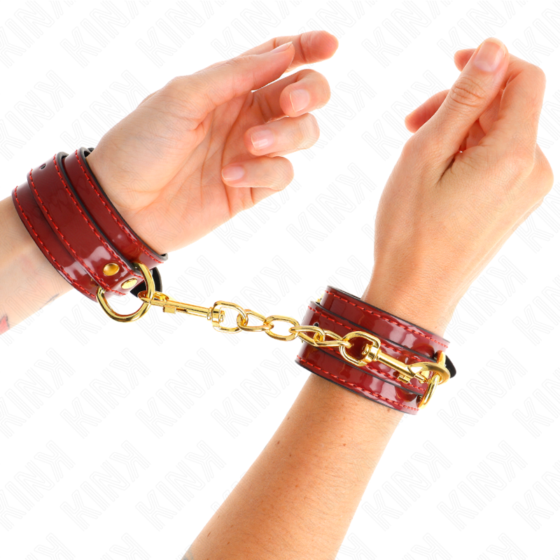 KINK - JOANNA ANGEL WRIST CUFFS RED ADJUSTABLE WITH GOLD CHAIN 16.5-26 CM X 4 CM - NOCTURNA DESIRES