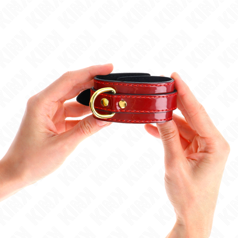KINK - JOANNA ANGEL WRIST CUFFS RED ADJUSTABLE WITH GOLD CHAIN 16.5-26 CM X 4 CM - NOCTURNA DESIRES