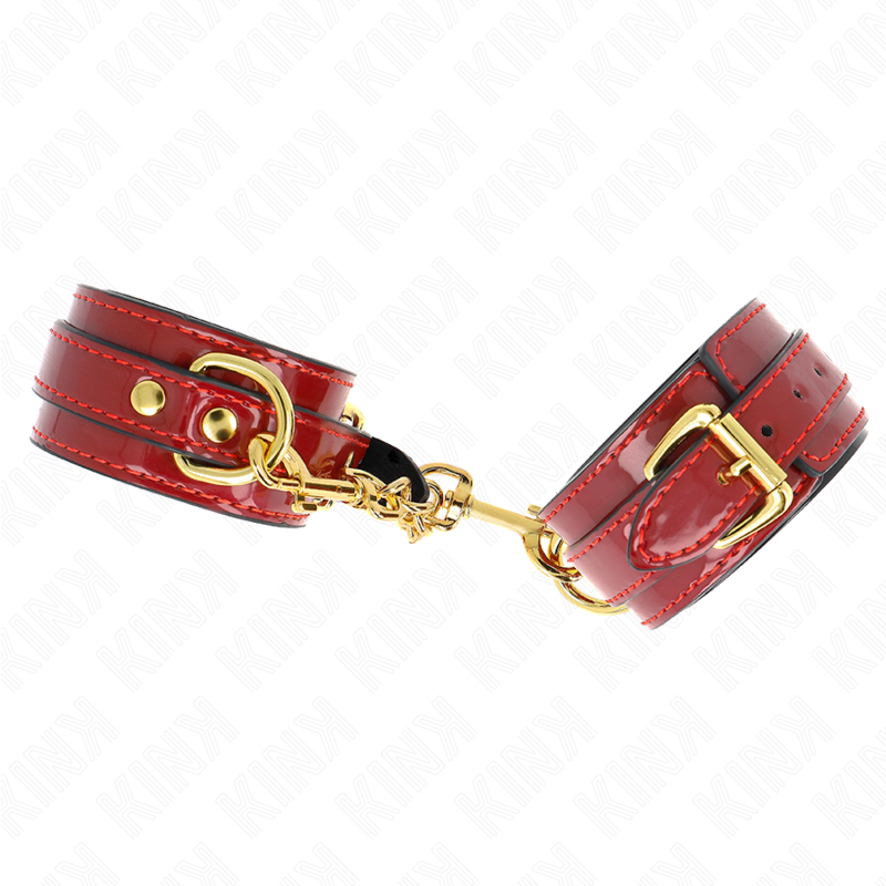 KINK - JOANNA ANGEL WRIST CUFFS RED ADJUSTABLE WITH GOLD CHAIN 16.5-26 CM X 4 CM - NOCTURNA DESIRES