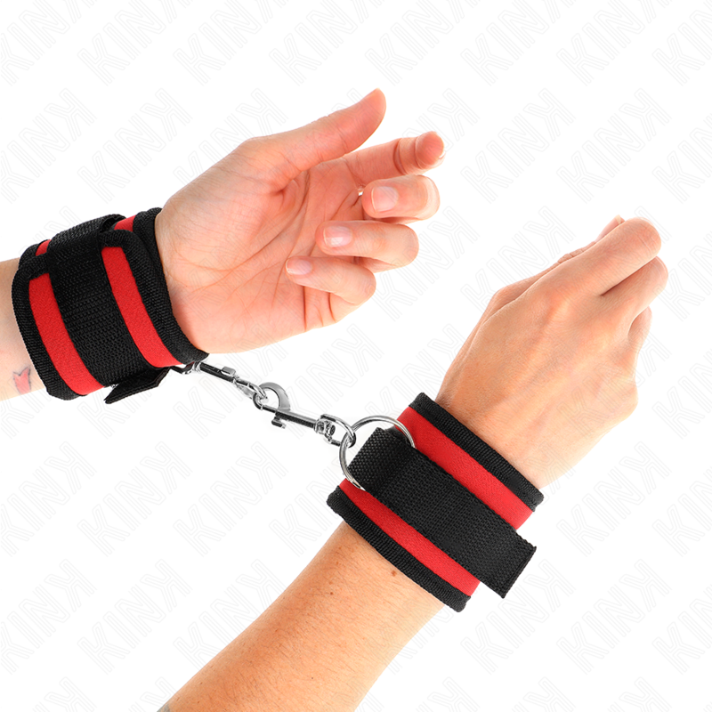 KINK - NYLON BIND HOOK&LOOP WRIST RESTRAINTS RED-BLACK MODEL 2 ADJUSTABLE 18-35 CM X 6 CM - NOCTURNA DESIRES