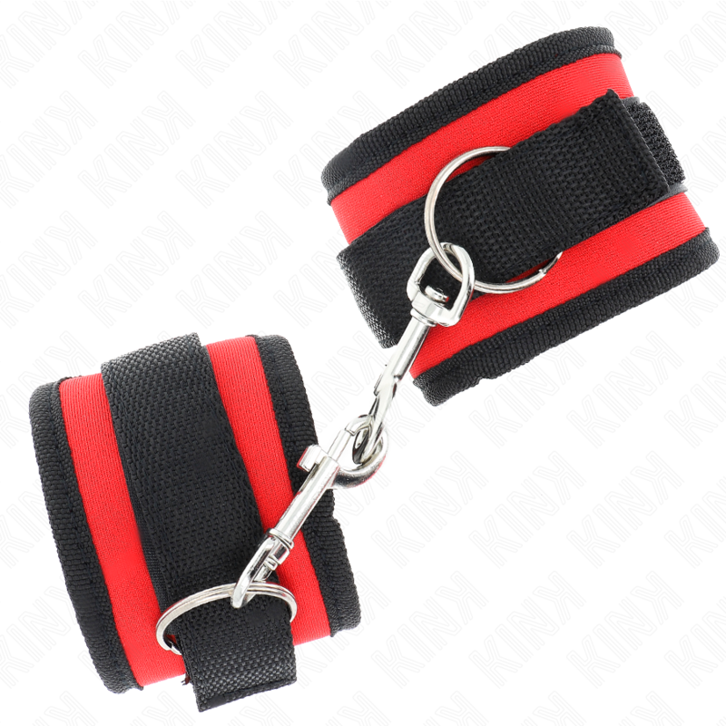 KINK - NYLON BIND HOOK&LOOP WRIST RESTRAINTS RED-BLACK MODEL 2 ADJUSTABLE 18-35 CM X 6 CM - NOCTURNA DESIRES