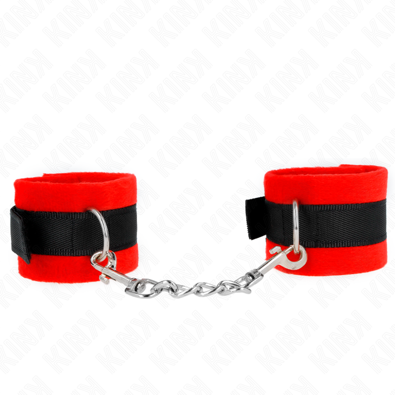 KINK - BEGINNER FUR HAND CUFFS BLACK-RED 30 X 7 CM - NOCTURNA DESIRES