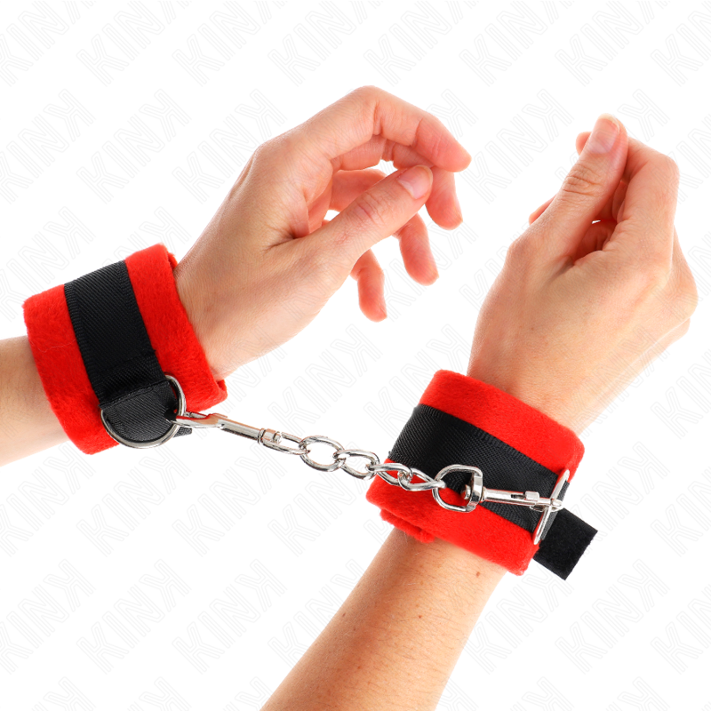 KINK - BEGINNER FUR HAND CUFFS BLACK-RED 30 X 7 CM - NOCTURNA DESIRES