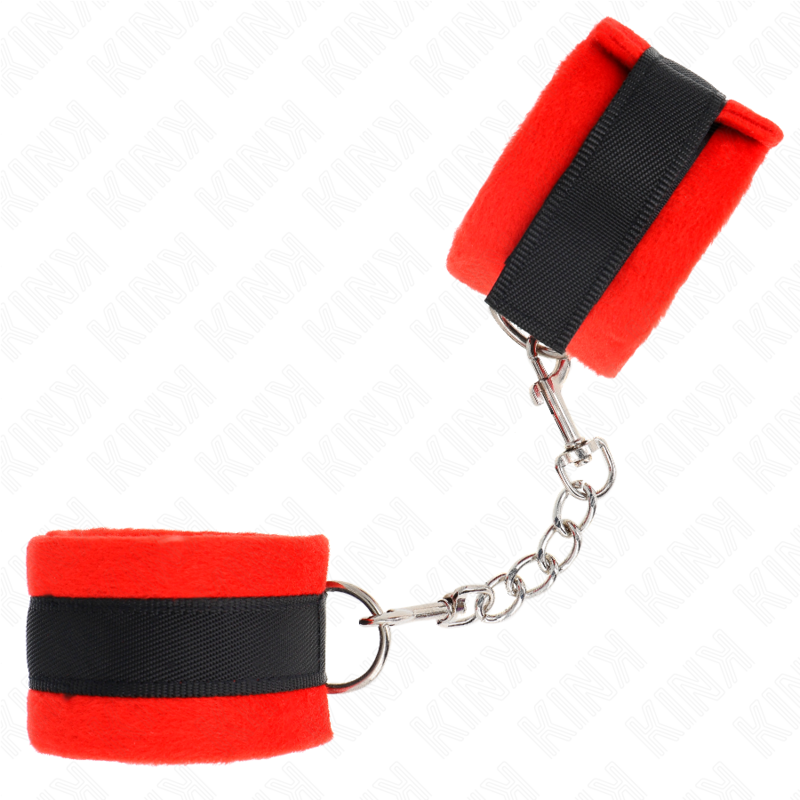 KINK - BEGINNER FUR HAND CUFFS BLACK-RED 30 X 7 CM - NOCTURNA DESIRES